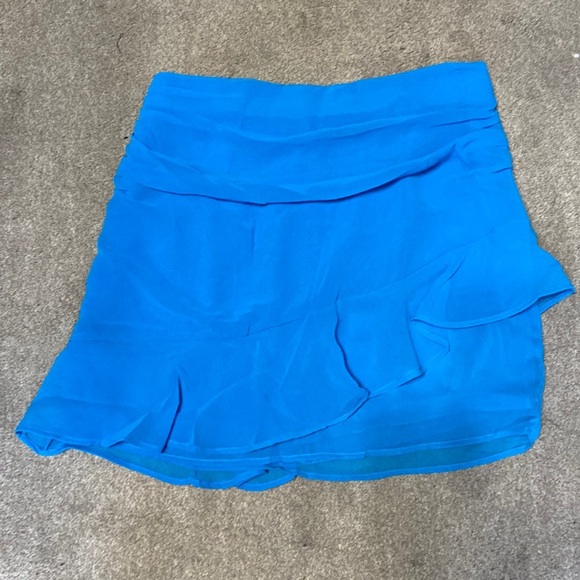 Mango Blue Asymmetrical Ruffle Trim Mini Skirt Size S - Picture 1 of 4